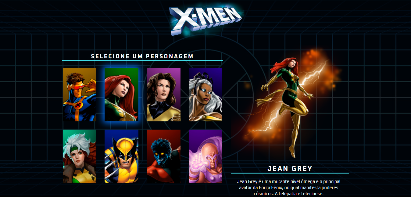Página do projeto de seleção de personagens dos X-MEN
